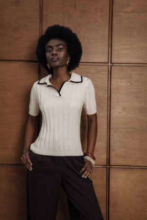 Джемпер поло с короткими рукавами, сливочный